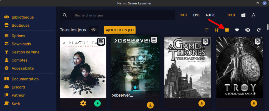 Heroic - Afficher en premier les jeux installés