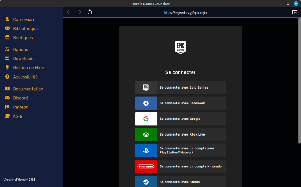 Heroic - Connexion avec compte Epic Games sous Linux