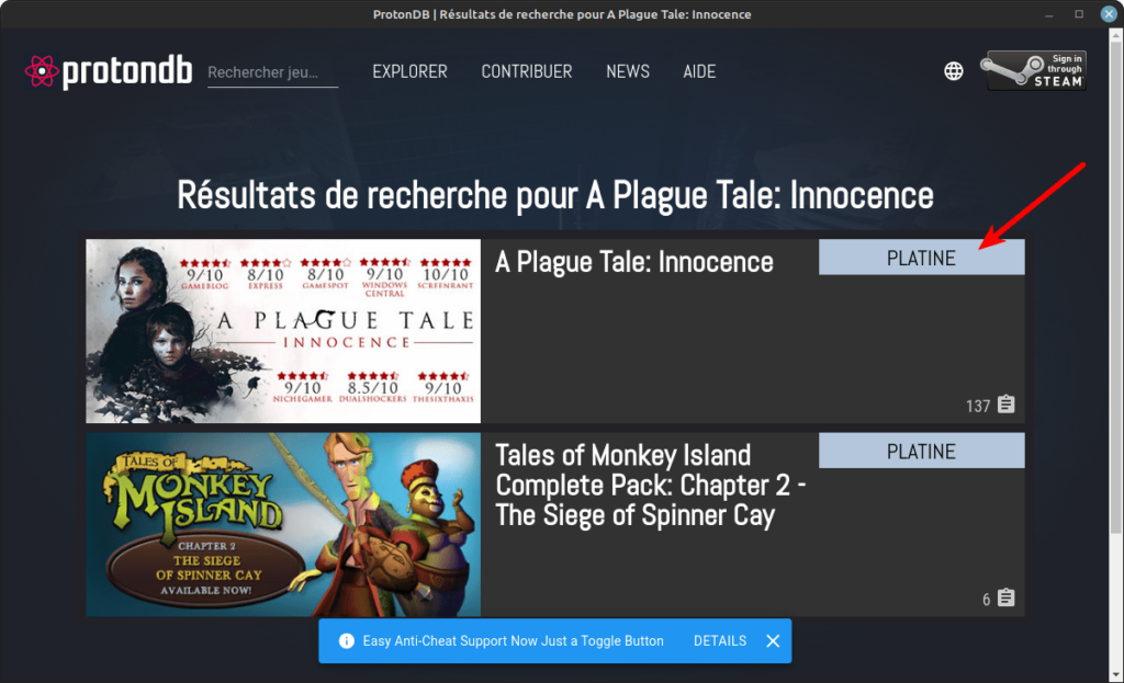 Heroic games - fiche compatibilité jeu Epic Games sous Linux dans ProtonDB