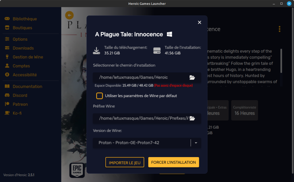 Heroic - installation jeu Epic Game sous Linux