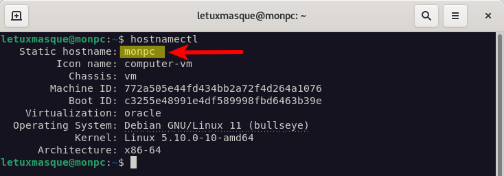 commande hostnamectl