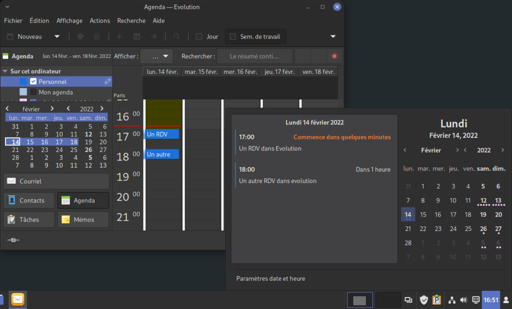 Évènements Evolution dans applet calendrier de Cinnamon