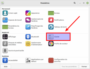 Accès préférences clavier par paramètres Xfce