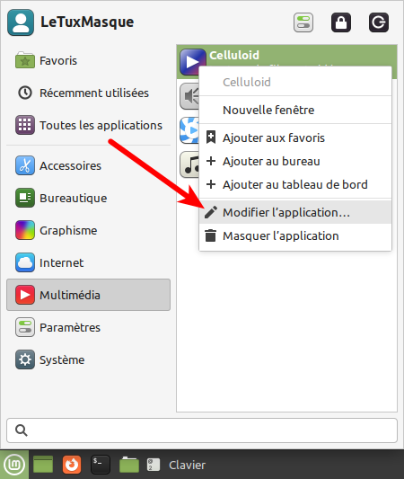 Modifier lanceur application dans menu Xfce