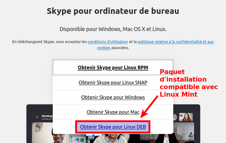 Page de téléchargement de Skype