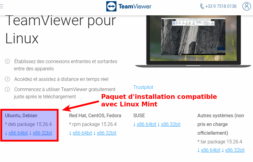Page de téléchargement de TeamViewer