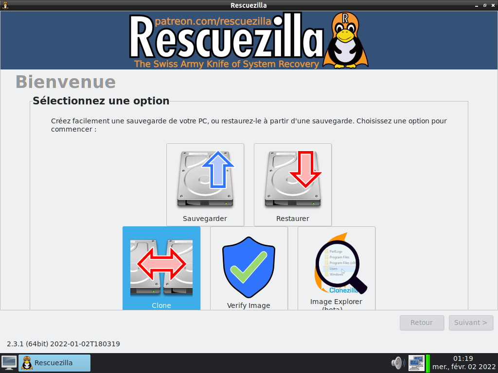 rescuezilla - accueil