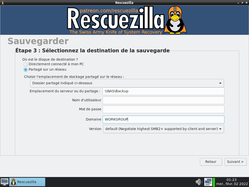 rescuezilla - backup 3 - network