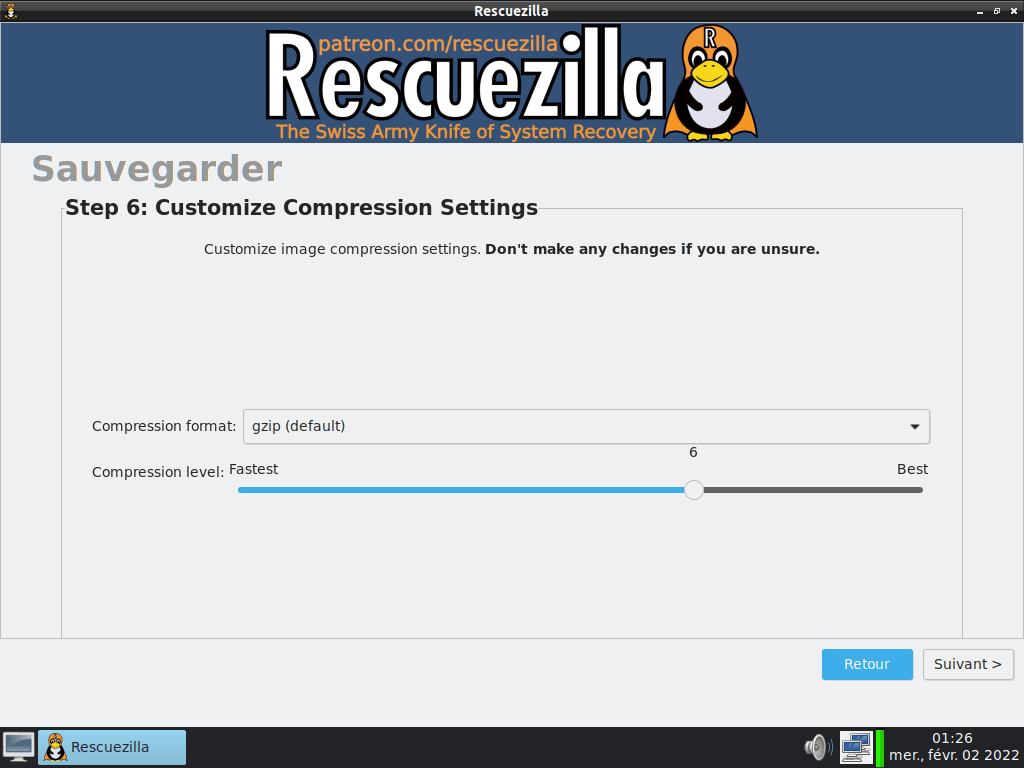 rescuezilla - backup 6 - compression settings