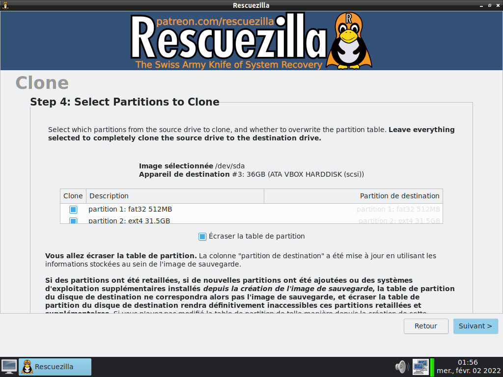 clone - choix partions a restaurer