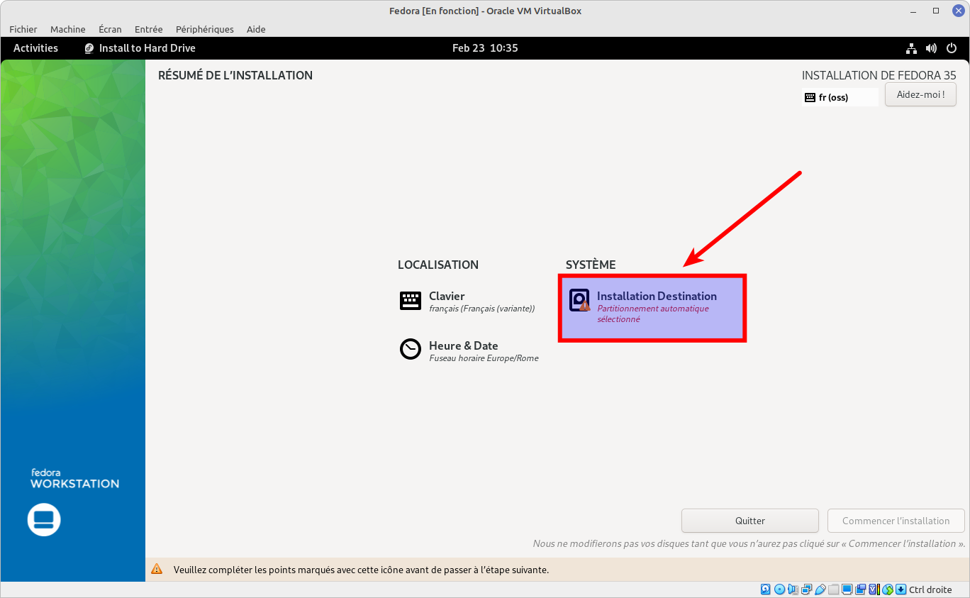 VirtualBox - installation Fedora 3
