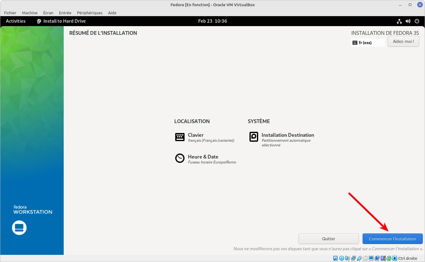 VirtualBox - installation Fedora 5