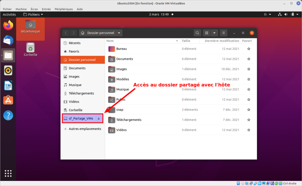 Accès au dossier partagé avec hote depuis VM Ubuntu