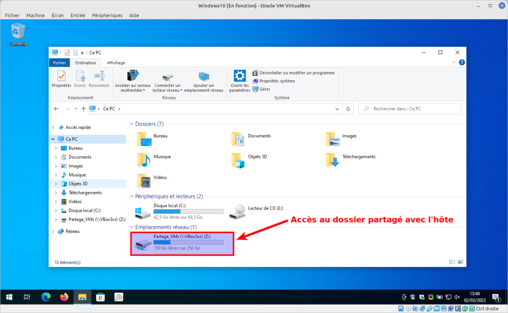 Accès au dossier partagé avec hote depuis VM Windows