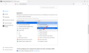 Firefox - paramètres - général - applications