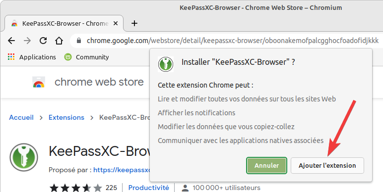 KeePassXC-Browser - ajout à Google Chrome, Chromium,...