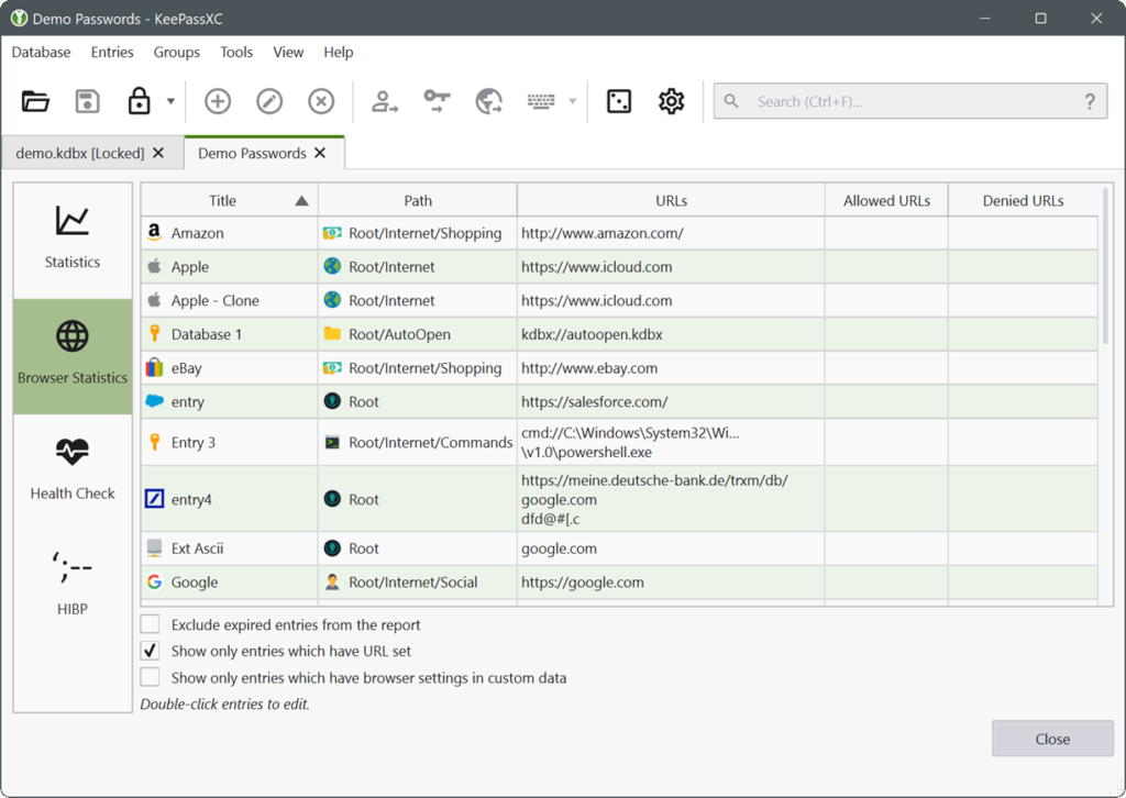 keepassxc 2.7 - browserstats