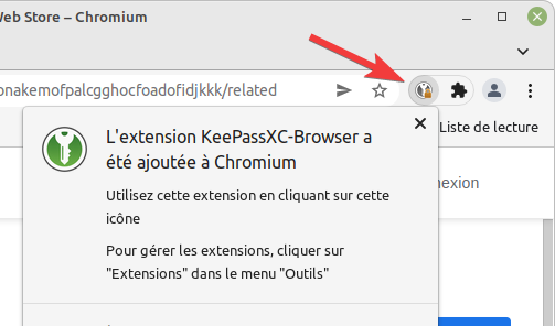 KeePassXC-Browser ajouté à Google Chrome, Chromium,...