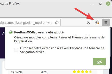 KeePassXC-Browser - ajouté à Firefox