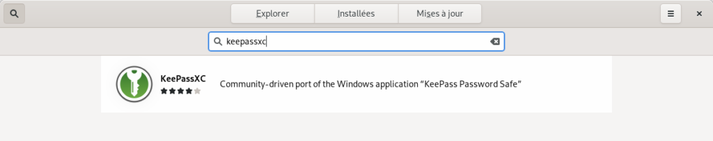 Recherche de KeePassXC dans Gnome Software de Debian