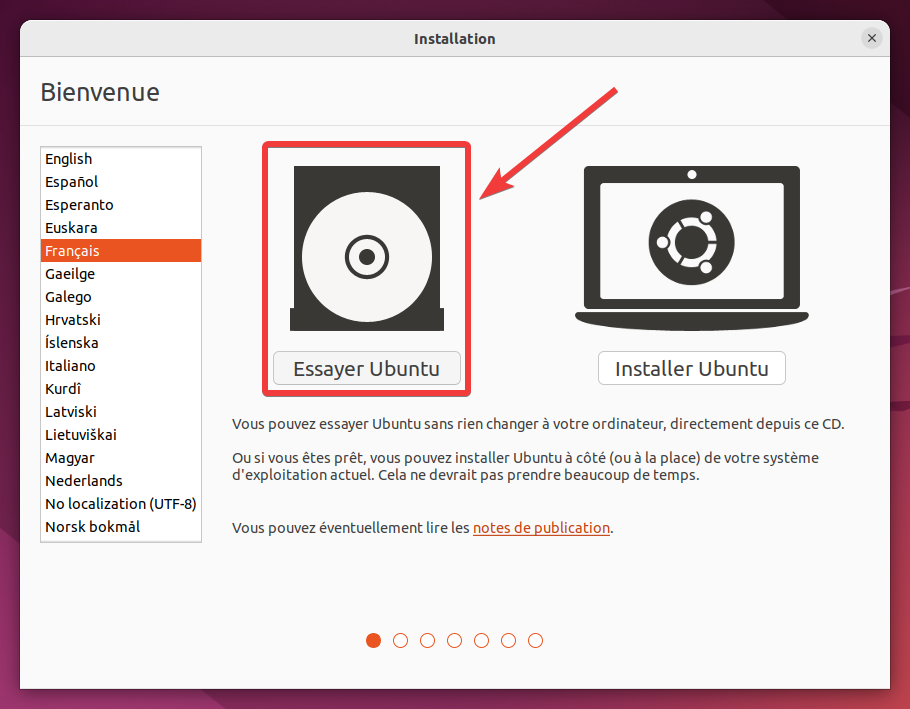 Essayer Ubuntu avec de l'installer