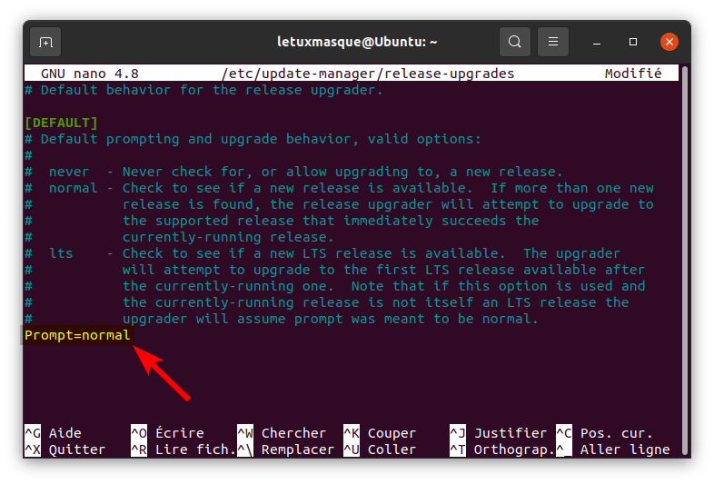 fichier release-upgrades dans Ubuntu - normal