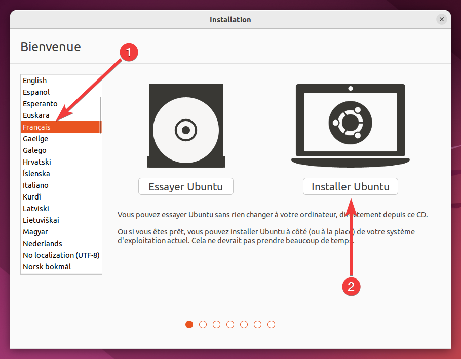 Installer Ubuntu 22.04 LTS - 1 - Choix de la langue