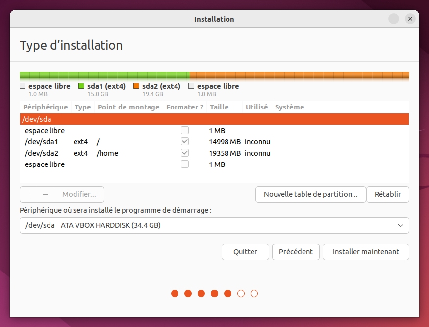 Installer Ubuntu 22.04 LTS - autre chose. Exemple avec un /home séparer