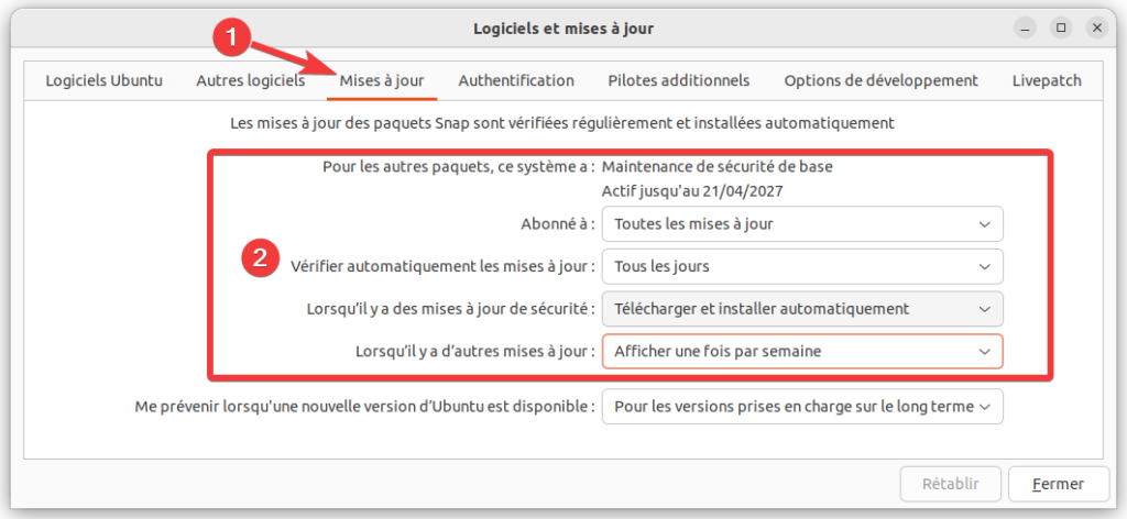 Logiciels et mises à jour - mises à jour