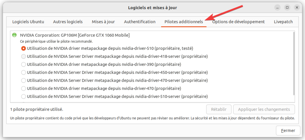 Logiciels et mises à jour - pilotes