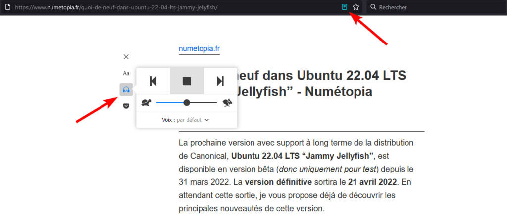 Mode narration dans Firefox