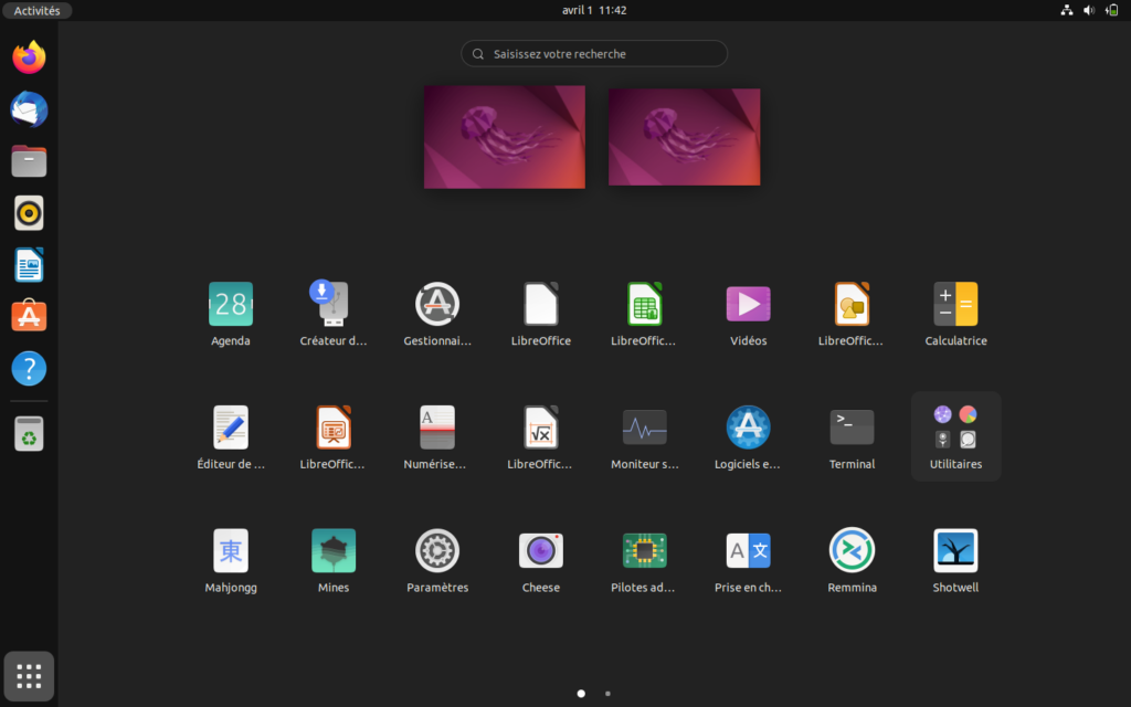 Ubuntu 22.04 LTS - menu applications