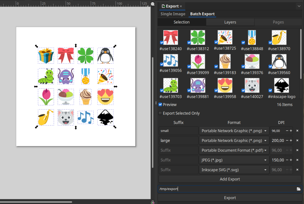 Export dans Inkscape 1.2