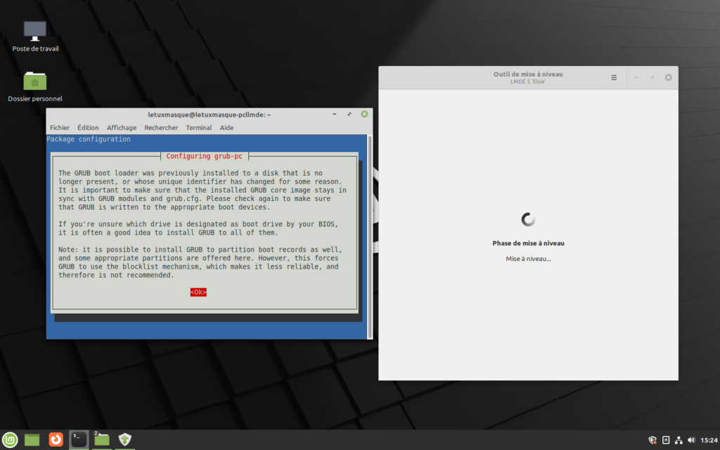 Reconfiguration de GRUB pendant la mise à niveau vers LMDE 5 - 1