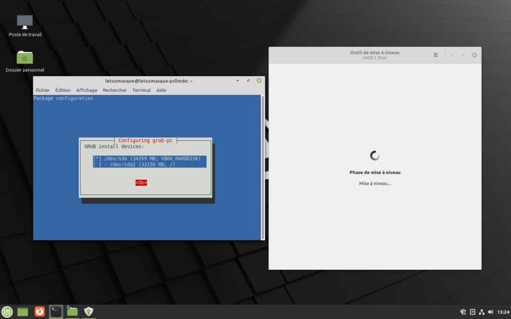 Reconfiguration de GRUB pendant la mise à niveau vers LMDE 5 - 2