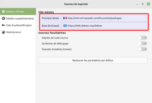 Sources de logiciels - dépôts officiels
