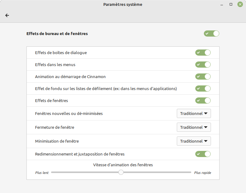 Cinnamon 5.4 - effets fenêtre