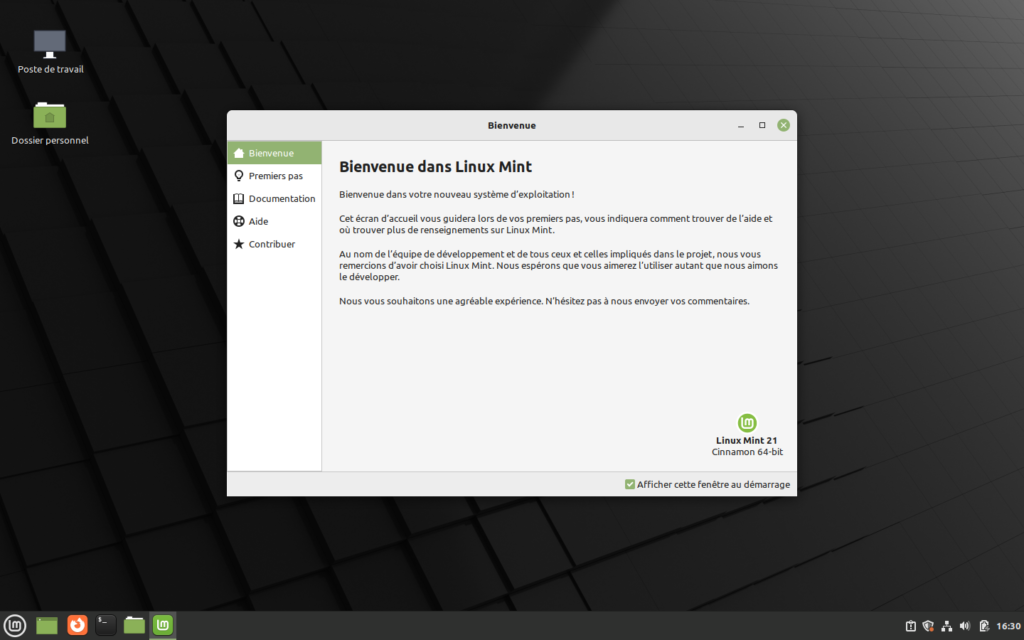 Premier démarrage Linux Mint 21