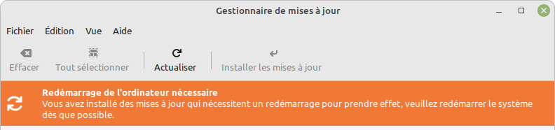 Redémarrer pour appliquer mises à jour