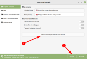 Restaurer miroirs par défaut de Linux Mint 20.3
