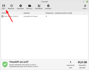créer sauvegarde timeshift