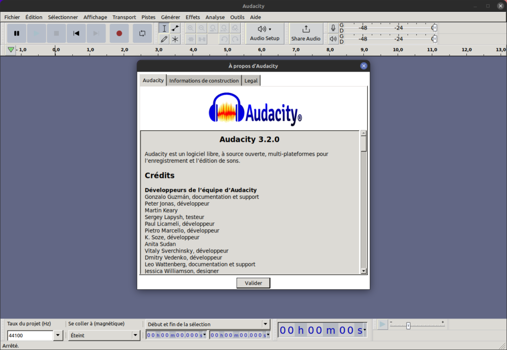 Audacity 3.2 - à propos