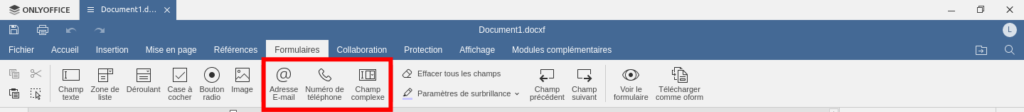 OnlyOffice 7.2 - Nouveaux champs pour les formulaires