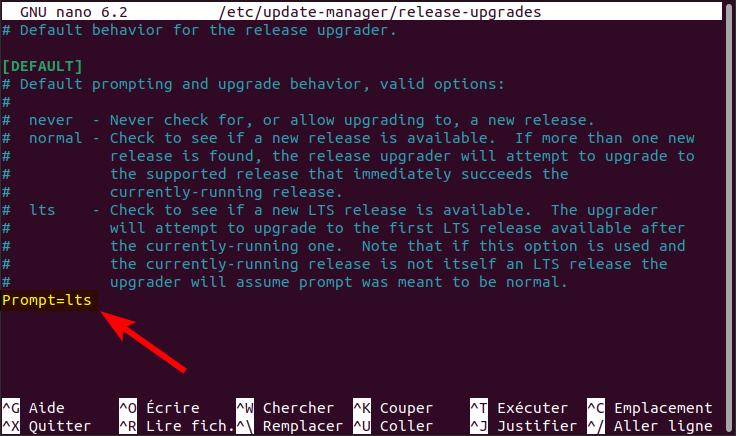 fichier release-upgrades dans Ubuntu 22.04 - LTS