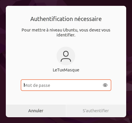 Authentification pour mettre à niveau vers Ubuntu 22.10
