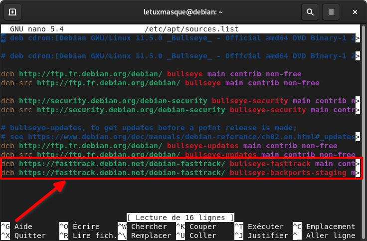 Debian - source.list avec les dépôts fast track