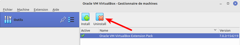 Désinstallation extension pack VBox7