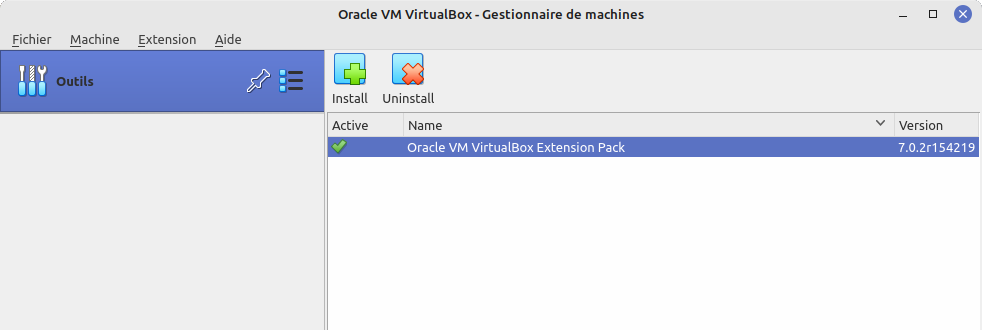 Pack extension installé dans VirtualBox 7