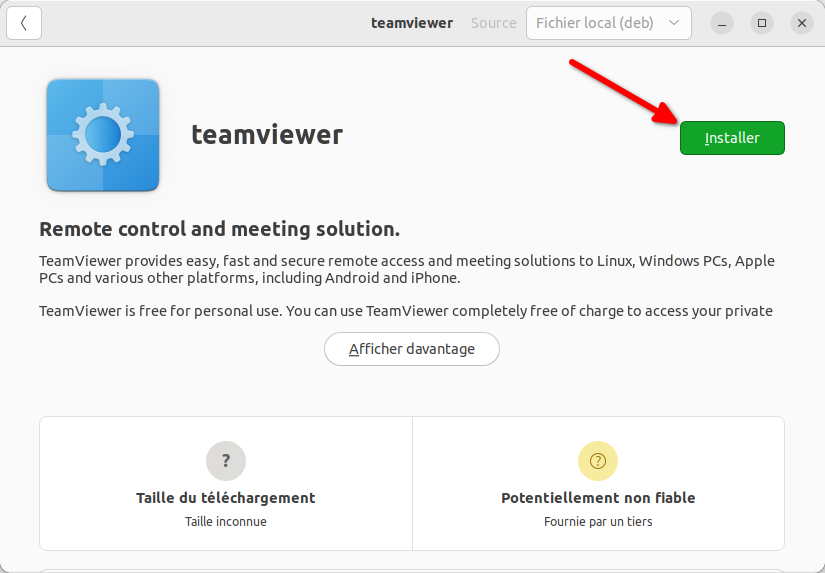 Installer fichier DEB TeamViewer avec Ubuntu Software