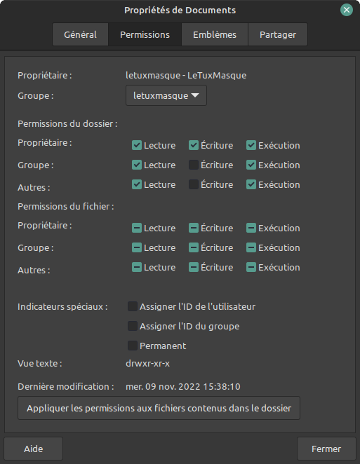 Propriétés - Permissions avancées